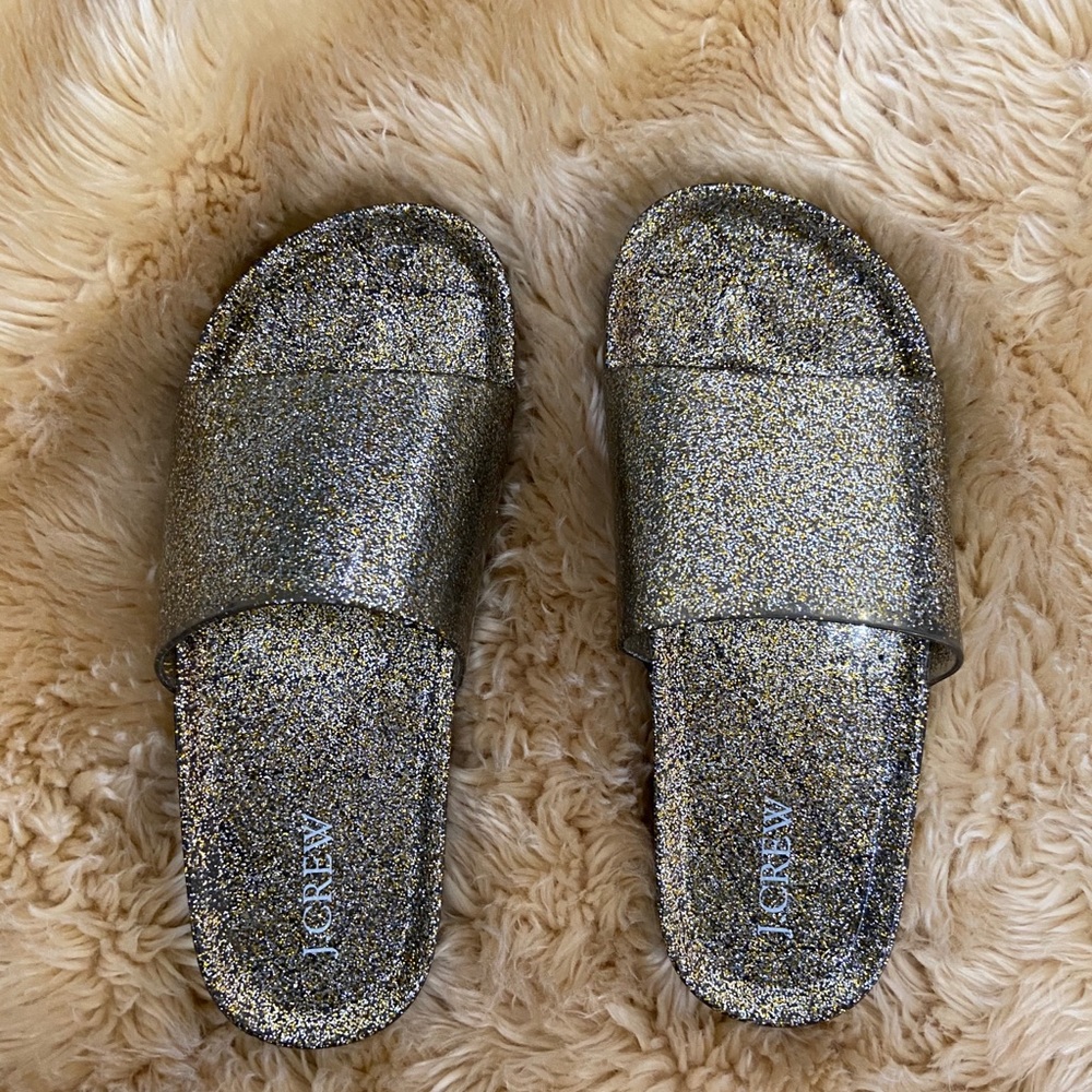 JCrew gold sparkly pool slides 
Size: 7 US